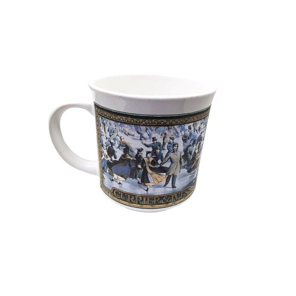 vintage enesco 1991 currier & ives stoneware coffee mug. 10oz - Picture 1 of 4